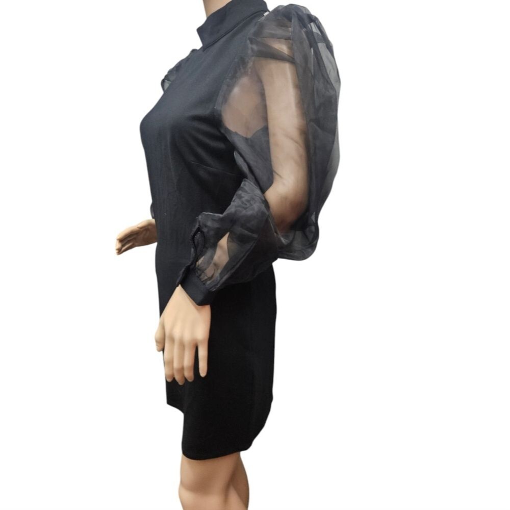 NBD Bao Dress in Black Sheer Puff Sleeves Open Back - Picture 3 of 8